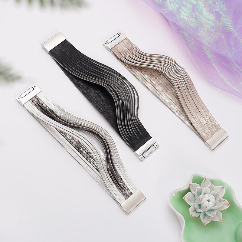 Wholesale Double-layer PU leather women' s bracelet